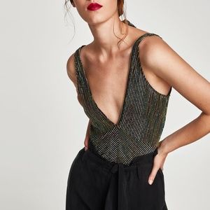 BRAND NEW Zara Trafaluc Striped Shimmery Bodysuit